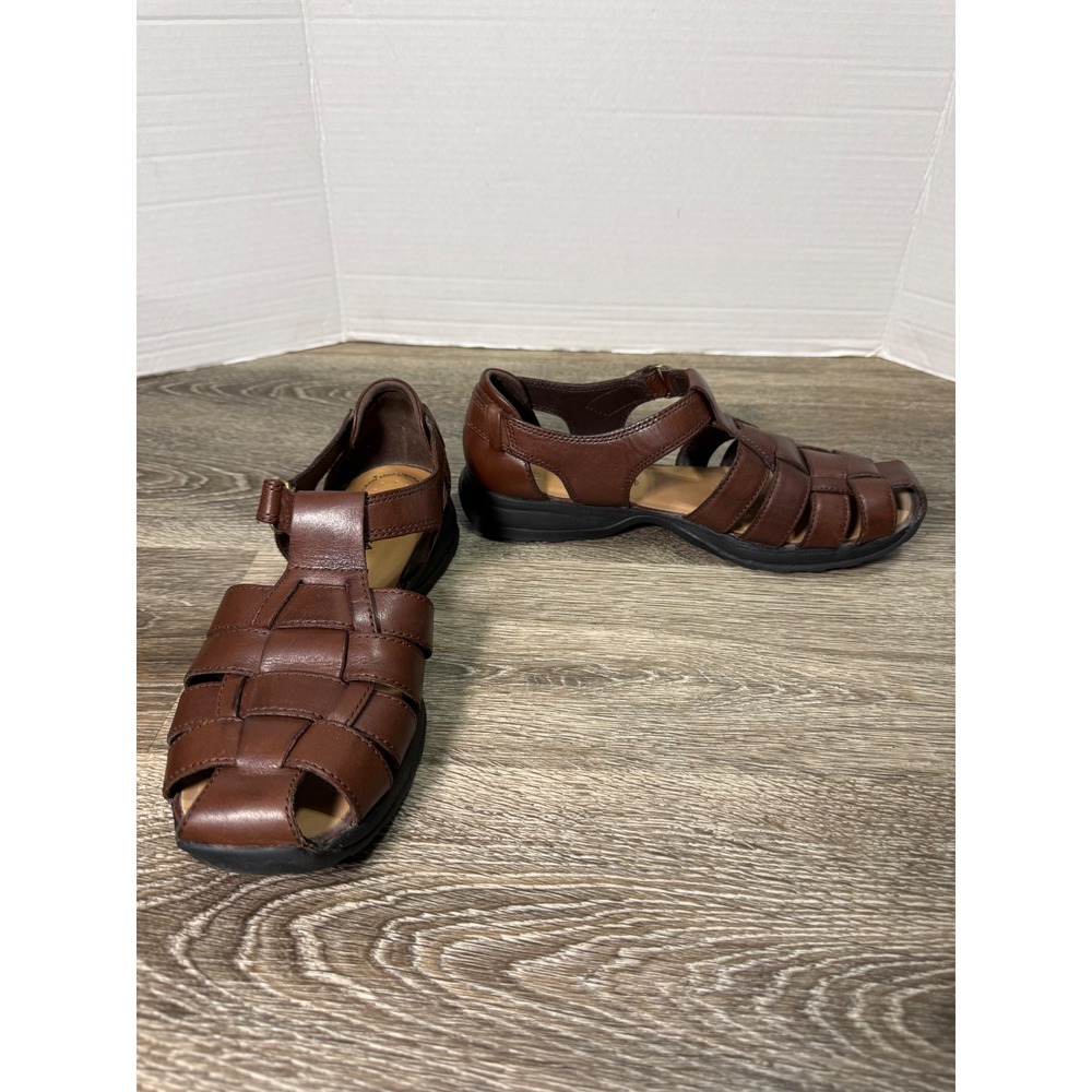 Thom McAn Womens Brown Leather Fisherman Sandals Hook Loop 9W